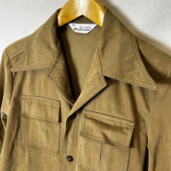 VTG 70s Van Heusen Men's Camel Tan Brushed Twill 2 Piece Leisure Suit Size 38 - Picture 4 of 15